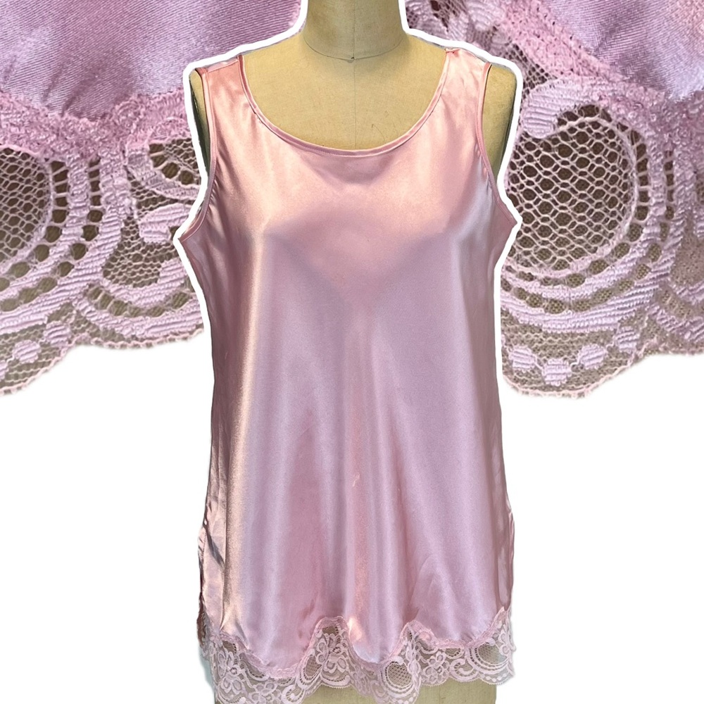 VINTAGE silky lace floral cami camisole sleeveless tank top pink layering y2k‎